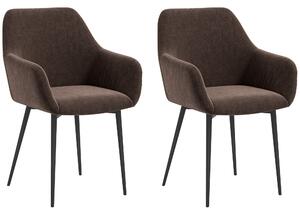 Set 2 Sedie Imbottite Stile Nordico 54x57x80 cm Tessuto Effetto Velluto Marrone