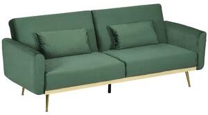 Divano Letto Singolo Clic Clac 206x81x83 cm in Tessuto Effetto Velluto con 2 Cuscini Verde