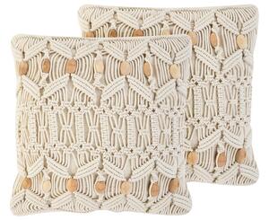 Set di 2 cuscini decorativi beige cotone macramè 45 x 45 cm corda Boho Retro Decor accessori Beliani
