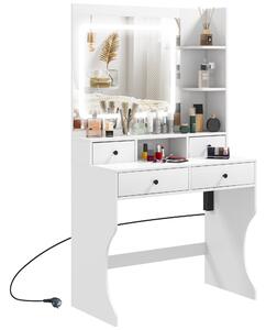 Consolle Trucco con Luci LED 3 Tonalità Specchio e Prese USB 90x45x160 cm Bianco