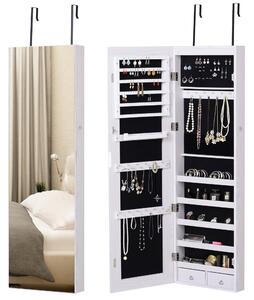 Specchio Portagioielli con 6 Luci LED 37x120x10 cm color Legno Bianco
