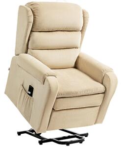 Poltrona Alzapersona Reclinabile a 160° con Poggiapiedi e Telecomando 85x88x109 cm in Velluto Crema