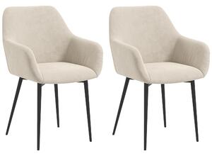 Set 2 Sedie Imbottite Stile Nordico 54x57x80 cm Tessuto Effetto Velluto Crema