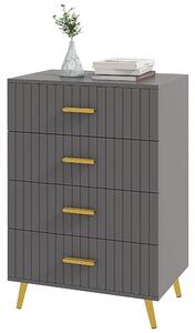 Cassettiera 4 Cassetti Design Moderno 60x40x90 cm in Legno e Alluminio Oro e Grigio Scuro