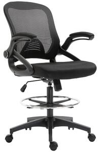 Sedia da Ufficio Traspirante con Braccioli Ribaltabili e Altezza Regolabile 64x60x106-126 cm Nero