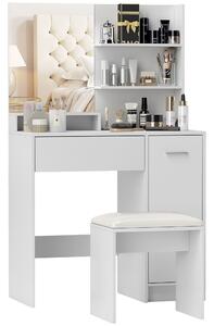 Consolle Trucco con Specchio e Sgabello 80x40x132 cm Bianco