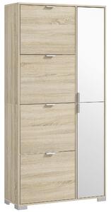 Scarpiera 4 Cassetti Ribaltabili e 2 Armadietti con Specchio 16 Paia di Scarpe 82x30x168 cm Rovere