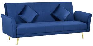 Divano Letto Singolo Clic Clac con Schienale Regolabile 215x83x87 cm in Tessuto Effetto Velluto con 2 Cuscini Blu