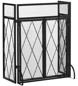 HOMCOM Parascintille per Camino in Metallo con 3 Pannelli Pieghevoli, 120x11.5x79 cm, Nero|Aosom