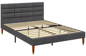 Struttura Letto Matrimoniale con Testiera 141x207x88 cm in Tessuto effetto Lino Grigio