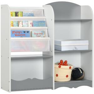 ZONEKIZ Scaffale Portagiochi per Bambini con Ripiani in Legno, 85x26x84cm, Grigio|Aosom