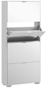 Scarpiera Salvaspazio Slim con Specchio e 4 Cassetti 24 Paia di Scarpe 76x26x178 cm Bianco