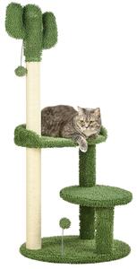 PawHut Albero per Gatti a forma di Cactus con Tiragraffi e 2 Palline da Gioco, 35x31x55.5 cm, Verde e Bianco|Aosom