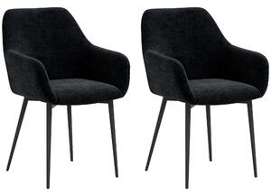 Set 2 Sedie Moderne con Braccioli 54x57x80 cm in Tessuto Effetto Velluto Nero