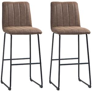 Set 2 Sgabelli da Bar con Poggiapiedi 44x50x109 cm in Pelle PU Marrone Scuro