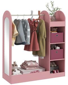 Armadio Aperto Appendiabiti per Bambine con Specchio e Ripiani 92x36x106 cm Rosa
