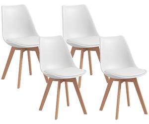 Set 4 Sedie Stile Nordico in Plastica con Cuscino in Finta Pelle 47x58x81 cm Bianco