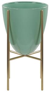 Vaso per Fiori Moderno con Piedistallo 16 x 16 x 31 cm in Metallo Verde Beliani