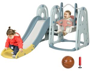 Set Gioco 4 in 1 per Bambini Altalena Scivolo Canestro e Scaletta