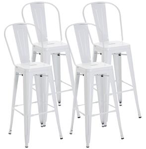 Set 4 Sgabelli da Bar Stile Industriale Schienale Rimovibile 44x53x116 cm in Metallo Bianco