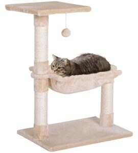 PawHut Torre per Gatti max 3.6kg con Amaca e Pallina Appesa, in Legno e Peluche, 50x36x70 cm, Beige|Aosom