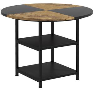 HOMCOM Tavolo da Pranzo per 4-6 Persone con 2 Ripiani Integrati, in Acciaio e MDF, Ø100x76 cm, Nero e Marrone|Aosom