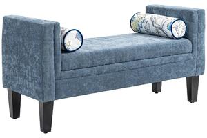 Panca Fondoletto Braccioli Trapuntati e 2 Cuscini 115,5x45x56 cm in Ciniglia e Legno Grigio-Blu e Nero