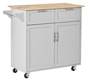Carrello Isola da Cucina 2 Cassetti e Armadietto Piano in Legno 104x46x91 cm Grigio
