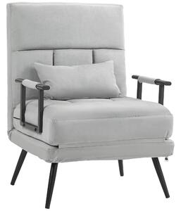Poltrona Letto 3 in 1 Schienale Reclinabile in Finta Pelle Scamosciata Grigio Chiaro