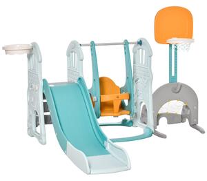 Set Gioco 5 in 1 per Bambini Scivolo Altalena Canestri Porta di Calcio e Anelli