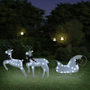 Renne e Slitta di Natale Decorazione Esterni 60 LED Bianco