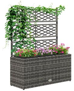 Outsunny Fioriera con Grigliato per Rampicanti con 3 Vasi in Acciaio e Rattan PE, 84x30x107cm, Grigio|Aosom