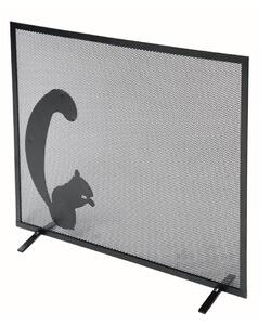 Parascintille per Camino 60x50 cm Decorazione Scoiattolo in Ferro Verniciato Grigio Martellato