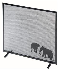 Parascintille per Camino 60x50 cm Decorazione Elefante in Ferro Verniciato Grigio Martellato
