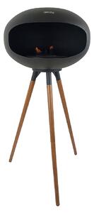 Camino a Bioetanolo da Pavimento Ø50x74 cm SICILY in Stile Nordico in Metallo Nero e Gambe in Legno Rovere