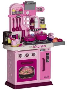 Cucina Giocattolo per Bambini 53x22x69 cm 33 Pezzi con Luci Suoni e Rubinetto Rosa