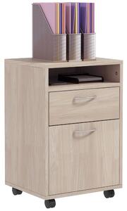 Cassettiera da Ufficio 2 Cassetti e Ripiano Portadocumenti 40x35x60 cm in Legno e Metallo Rovere