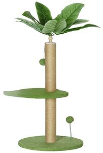 Albero Tiragraffi per Gatti Palo in Juta Piattaforme in Peluche e Palline Ø40x83 cm Verde