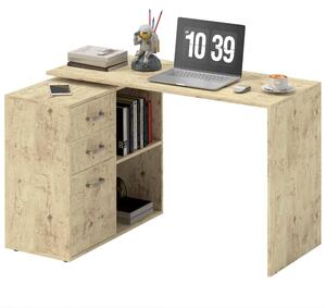 Scrivania da Ufficio Angolare 3 Cassetti e Ripiani Aperti 117x83,5x76 cm in Legno e Metallo Noce