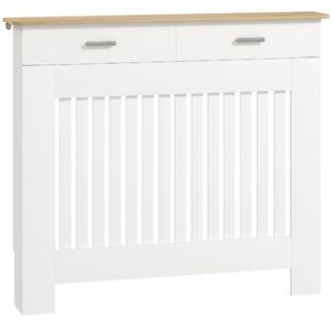 Copritermosifone a Doghe Antiribaltamento 112x19x97 cm con Vano Contenitore in Legno Bianco