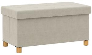 Panca Contenitore Pieghevole 67L 76x38x38cm Rivestimento Effetto Velluto Bianco Crema