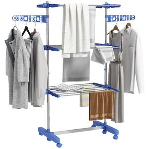 Stendino Verticale 3 Ripiani Regolabili 142x55x152 cm in Acciaio e Plastica Blu e Argento