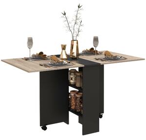 Tavolo Pieghevole Salvaspazio 140x75x74 cm con Ruote e Ripiani Rovere e Nero