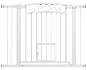 Cancelletto di Sicurezza per Animali con Estensioni 76-104x77cm Porta per Gatti Bianco
