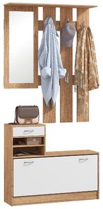 Mobile Guardaroba per Ingresso con Specchio Appendiabiti e Scarpiera Regolabile 90x24x177 cm Bianco e Noce
