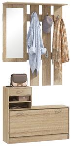Mobile Guardaroba per Ingresso con Specchio Appendiabiti e Scarpiera Regolabile 90x24x177 cm Quercia