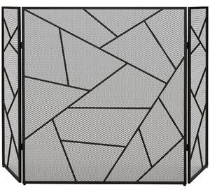 Parascintille con Antine 135x1,2x85 cm Pieghevole a 3 Pannelli Design Geometrico in Acciaio Nero