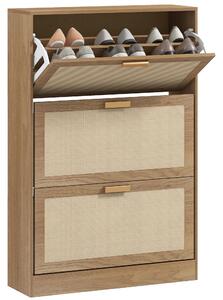 Scarpiera 3 Ante 18 Paia di Scarpe in Legno e Rattan 80x25x120 cm Marrone