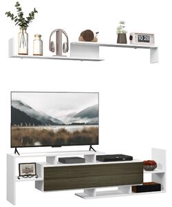 Mobile TV Ripiani e Armadietto a Ribalta con Mensola a Muro 153,6x25x42 cm Bianco e Nero
