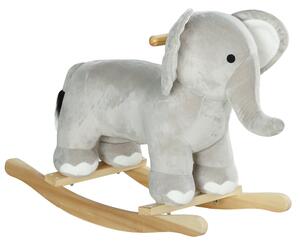 Cavallo a Dondolo per Bambini in Legno e Peluche Elefante Grigio